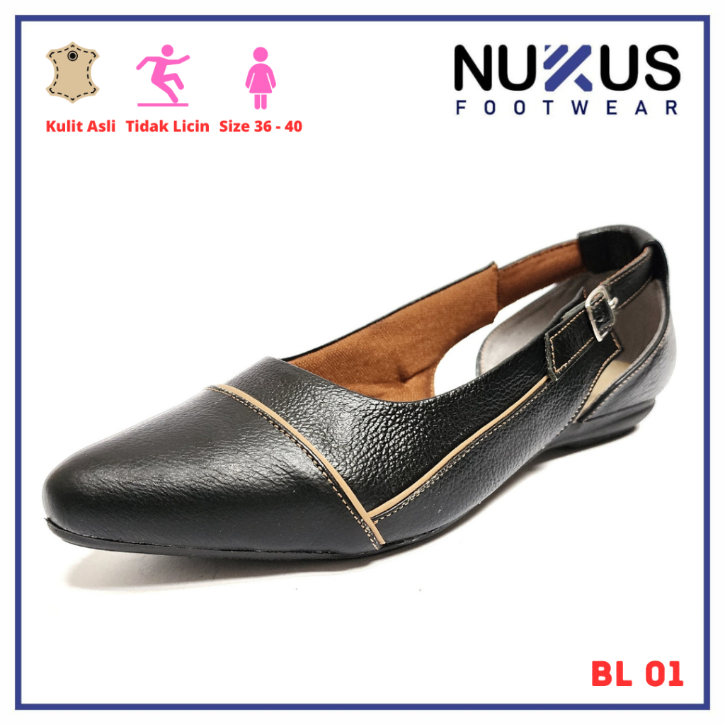 Nukus Sepatu Selop Wanita Kulit Sapi Asli Hitam - BL 01 Hitam