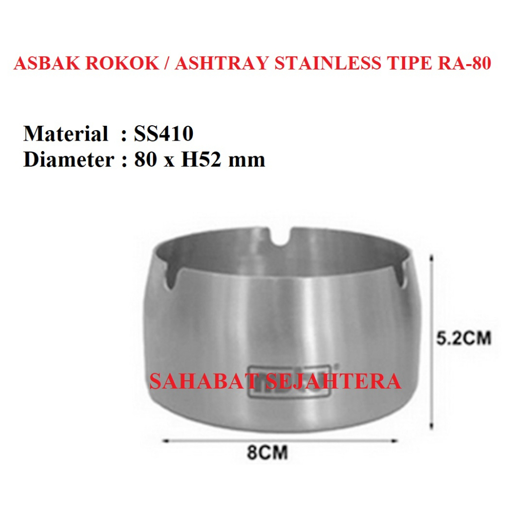 Asbak Rokok / Ashtray Stainless TIPE RA-80 / RA 80 / RA80