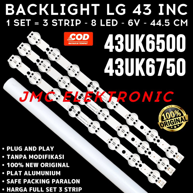 BACKLIGHT TV LED 43 INC 43UK6500 43UK6750 43UK 43IN 8K 6V 43 INCH 8 KANCING MATA BAGONG 6 VOLT