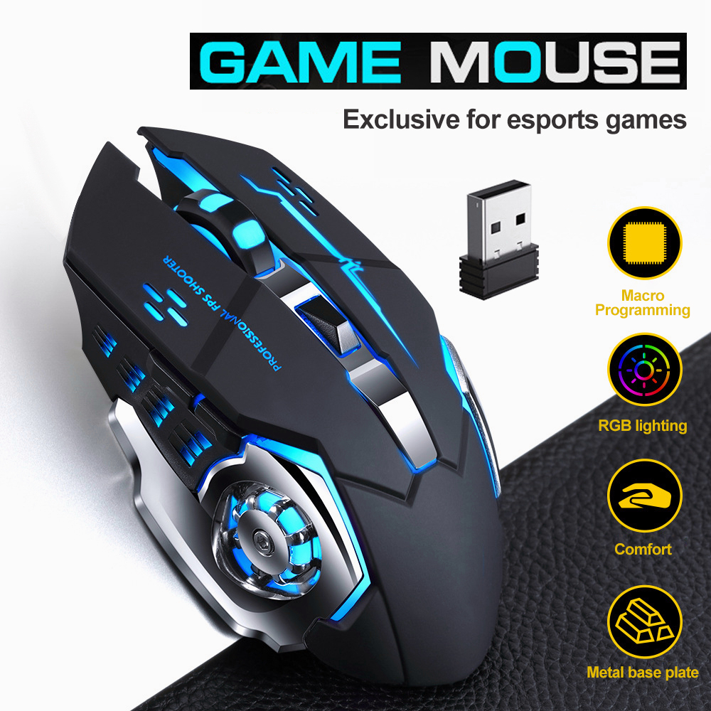 Mouse Gaming Wireless 2.4Ghz 1600 DPI  Three-speed Adjustment Silent Click Rechargeable Support Laptop PC RGB Led