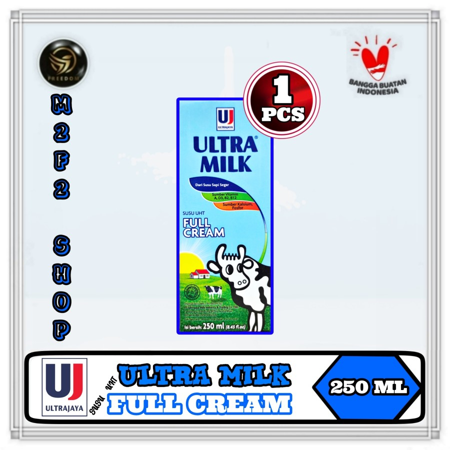 

Susu Ultra Milk Rasa Full Cream Kotak UHT | Plain - 250 ml (Kemasan Satuan)