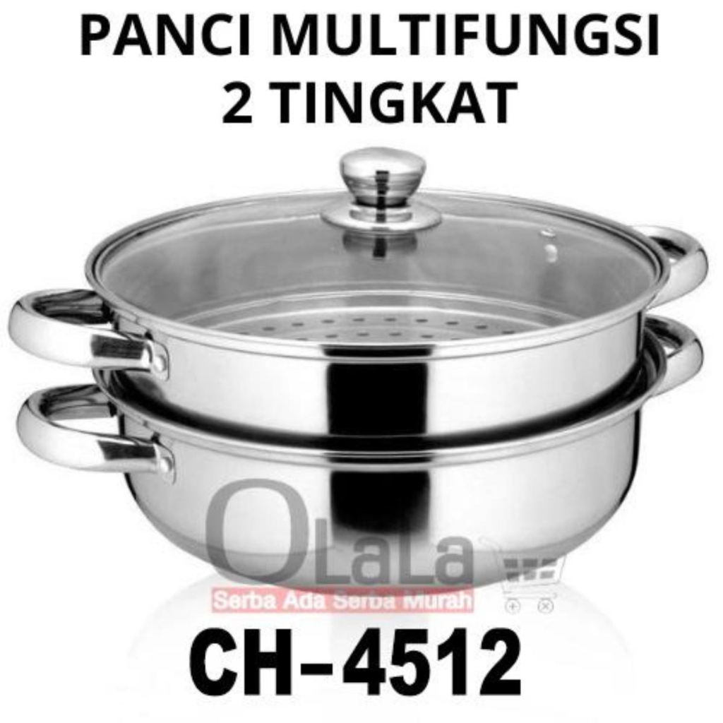 PANCI KUKUS 2 SUSUN STEAMER STAINLESS TUTUP KACA PANCI SIOMAY BOLU DIMSUM VIRAL PANCI 2 TINGKAT OLL-CH4512AA