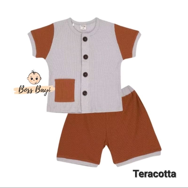 Dialogue Baby Color Mix Short Playset Waffle - DFB0211 DFB0212 (Setelan Anak Baju Lemgan Pendek + Celana Pendek)