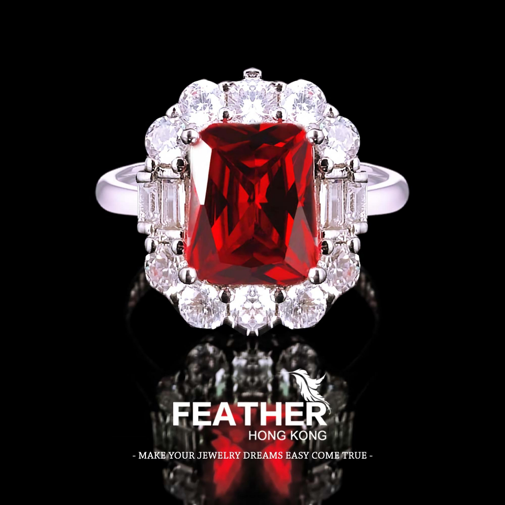 FEATHER HONGKONG - ( Adjustable ) - RED RUB - Cincin Unisex Wanita Women Lapisan Platinum Rings