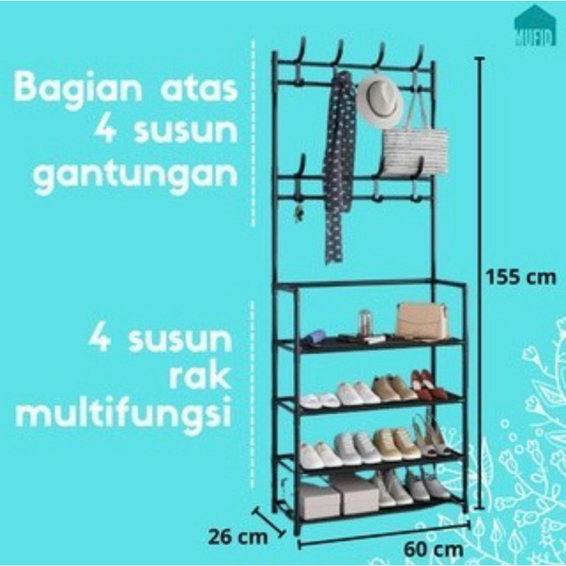 Rak Gantung Baju/Rak Sepatu topi standing hanger multifungsi 4 Susun