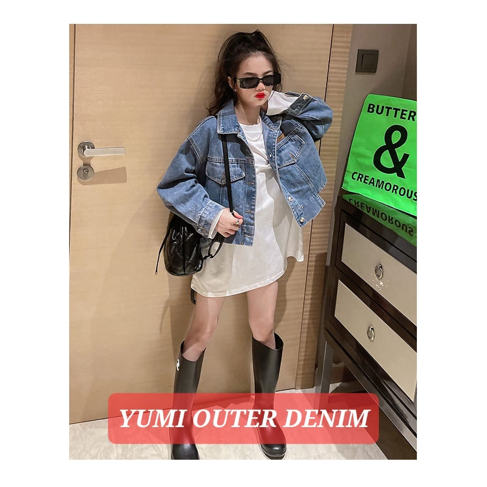 YUMI OUTER DENIM JAKET CASUAL JEANS ANAK REMAJA PEREMPUAN FASHION KOREA KPOP IMPORT