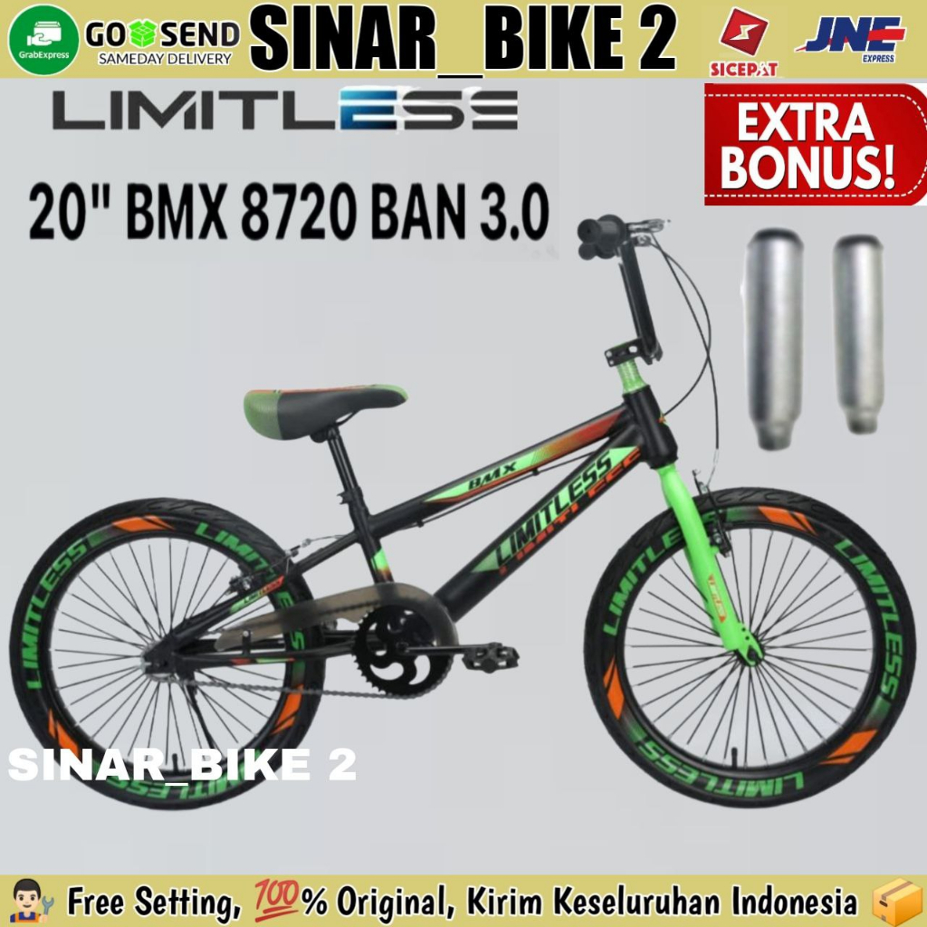 Sepeda BMX Anak Laki Laki Ukuran 20 Inch BMX Limitless 8720  Ban 3.0 Ban Warna