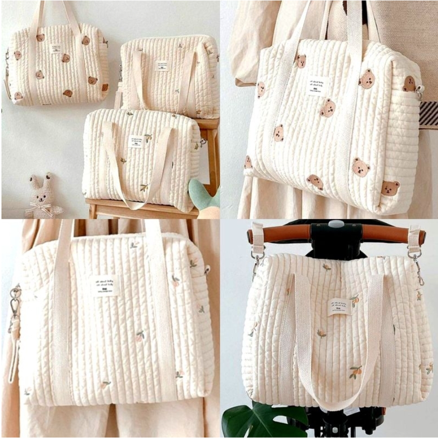 DIAPER BAG KOREAN LOOK / SHOULDERBAG MOTIF TEDDY BEAR LUCU / TAS PERLENGKAPAN BAYI / KADO LAHIRAN / NEWBORN GIFT IMPORT / TAS GANTUNG STROLER / PREMIUM COTTON STROLLER POUCH BAG / TAS HANDBAG WANITA KOREA STYLE/TAS DIAPER BAYI TOTEBAG BORDIR MEDIUM SIZE