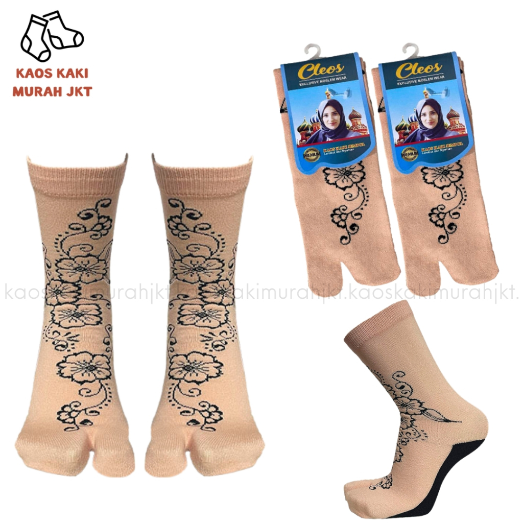 KAOS KAKI WANITA MUSLIMAH PANJANG JEMPOL NILON MOTIF CLEOS PREMIUM SIZE L KEMAS