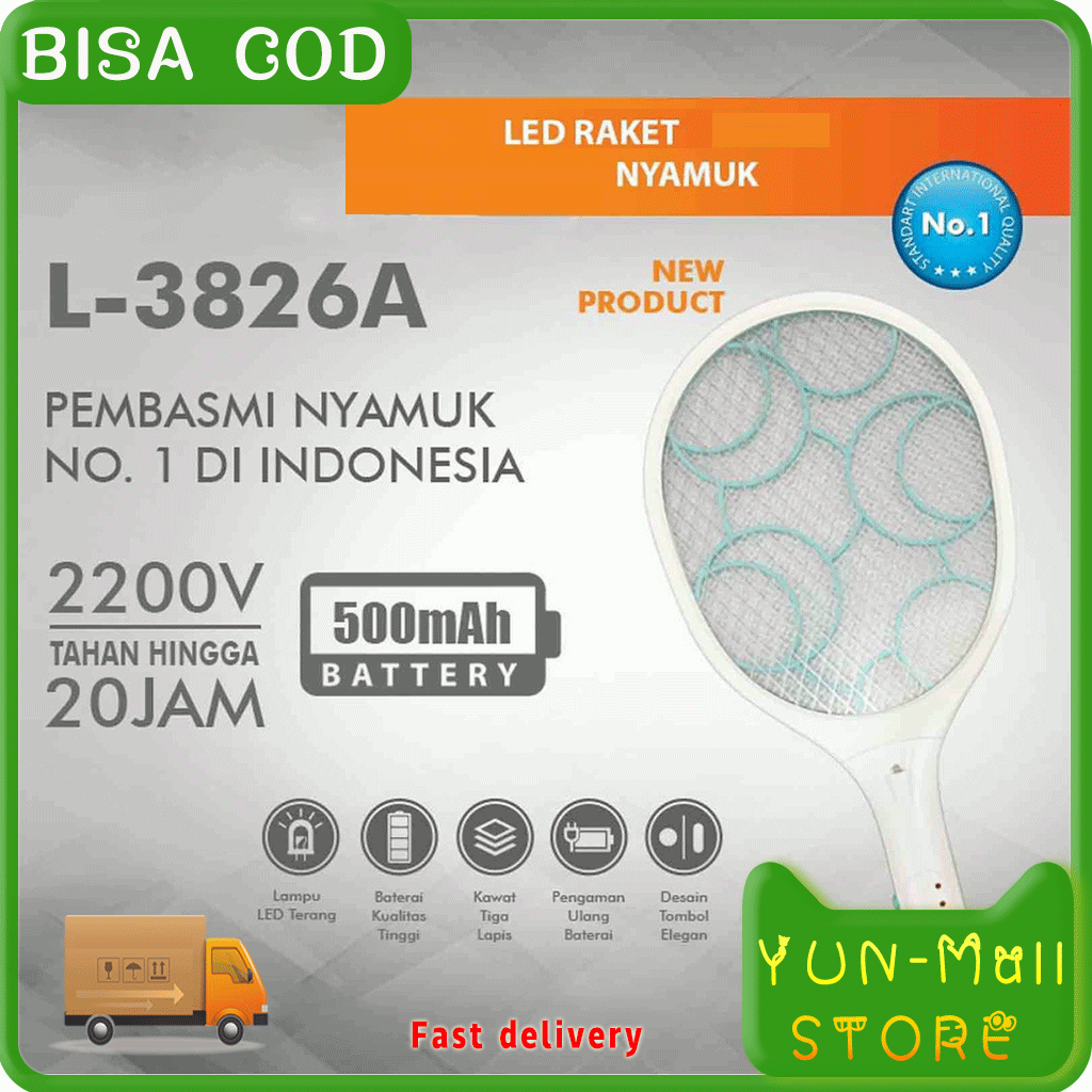 YUN Mall Raket Nyamuk Luby L 3826A Cas Gratis Packing Kardus