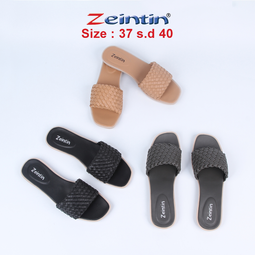 Zeintin - Sandal Wanita Flat wanita Selop Wanita Bahan Sintetis Model Anyam Kausal Zeintin SS