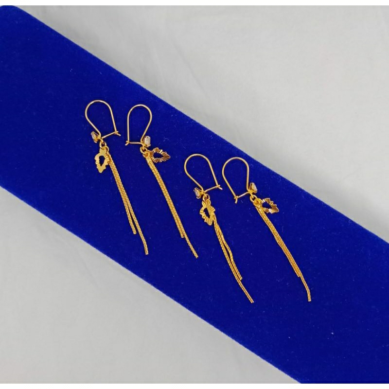 anting kait rumbay+daun ukir/perak asli silver 925 lapis emas/perhiasan fashion wanita terbaru