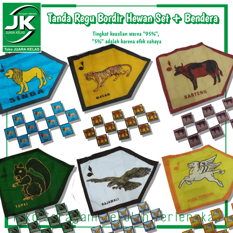 [Toko Juara Kelas] Bet/Bedge Tanda Regu Bordir Hewan Set + Bendera - Pramuka Untuk Penggalang Laki-l