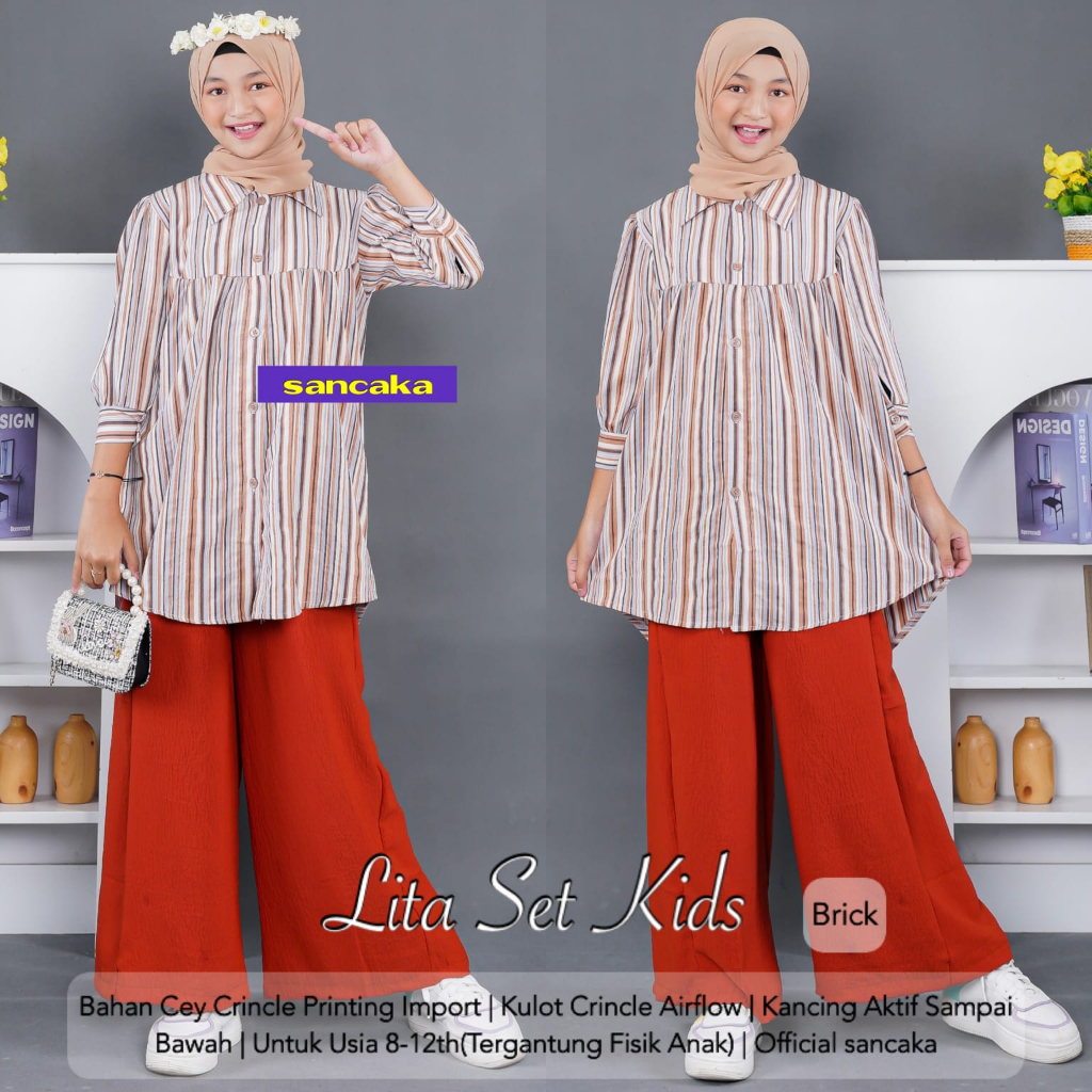 LITA SET KIDS TEEN ANAK REMAJA BY SANCAKA BAHAN CEY CRINKLE PRINTING IMPORT AIRFLOW SKIRT+KULOT PLAI