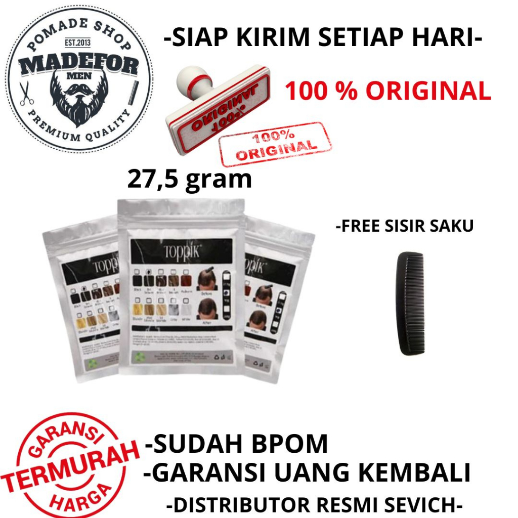 TOPPIK HAIR FIBER 27.5 ISI ULANG GRAM ORIGINAL TOPPIK PENEBAL RAMBUT FREE SISIR SAKU ORIGINAL