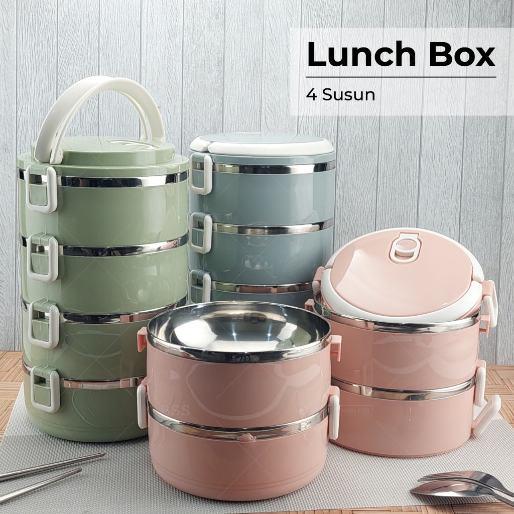 Rantang lunch box 4 susun polos lucu elegan tempat bekel makanan