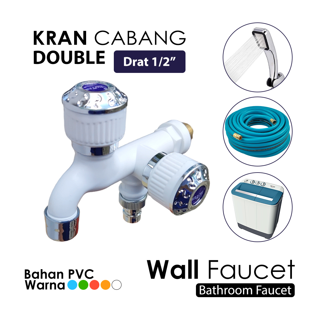 Keran Kran Air Double Cabang Wall Tembok Shower Mandi - Keran Cabang Shower ABS Kamar Mandi - Kran Air Kuningan Double Plastik Toilet WC