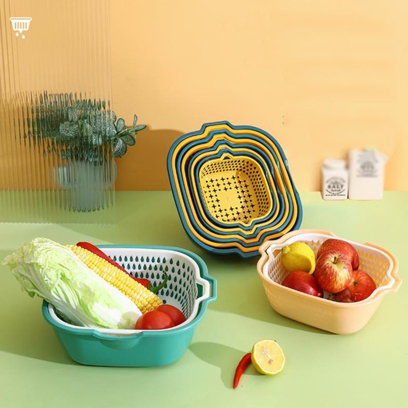 Keranjang Sayur 8 pcs / Set Saringan Sayur Plastik Baskom Cuci Sayur Wadah Pencuci Sayur Keranjang S