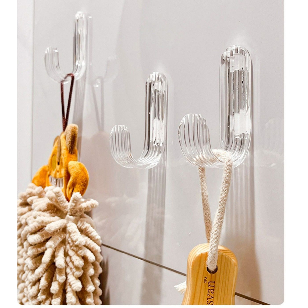 GPO Kait Tempel Dinding J Type Akrilik Kait Serbaguna Gantungan Baju