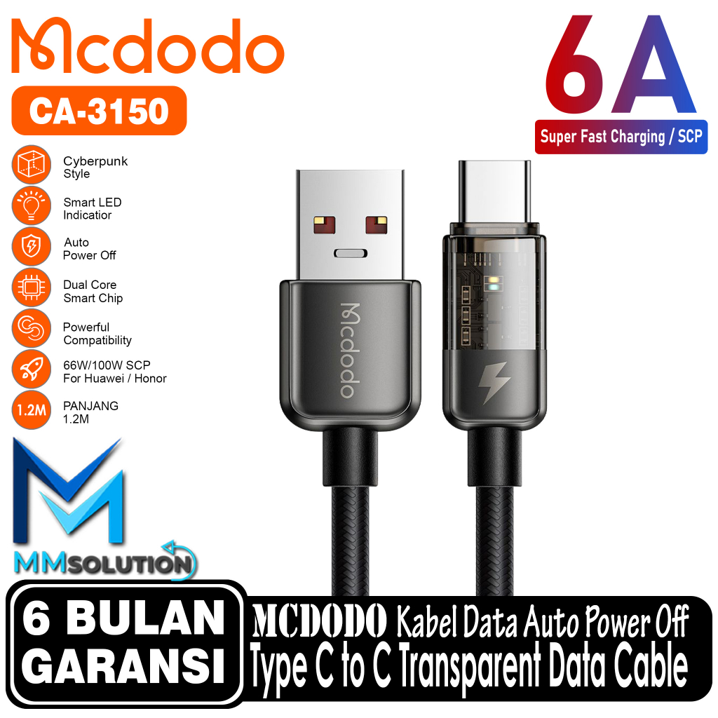 MCDODO CA-3150 Kabel Transparent Auto Power Off Type C Fast Charging