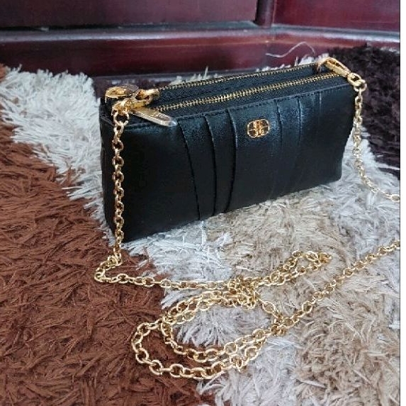 Bonia original sling bag leather 2 zipper black