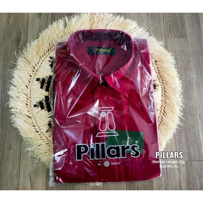 kemeja pillars polos merah maroon panjang
