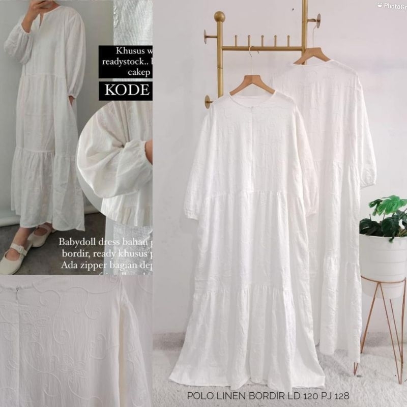 Gamis katun po*o linen bordir ld 120 cm