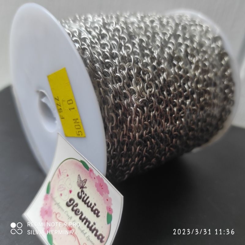 Rantai Baja Silver Ukuran 1.0 Panjang 50 Meter