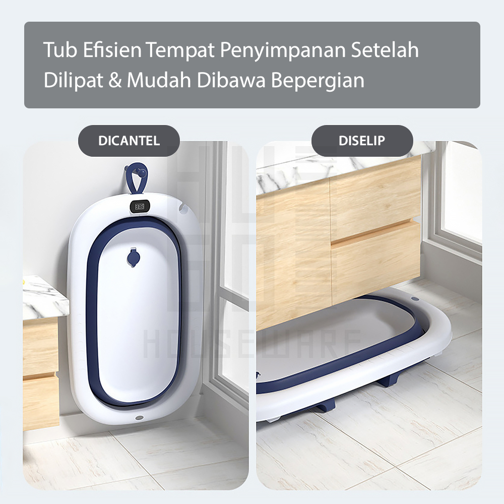 HUGO Bak Mandi Bayi Tempat Mandi Bayi Lipat Portable Foldable Baby Tub Premium Quality dengan Pengukur Suhu Air Digital