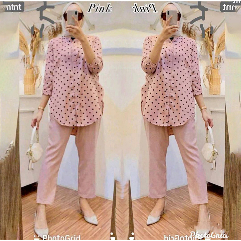 Saroja | Oneset POLKA SIANGHAI Set Wanita Terlaris Viral | SJ Fashion