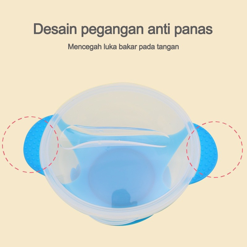 Mangkok sendok tutup  bayi /alat makan bayi silikon anti tumpah