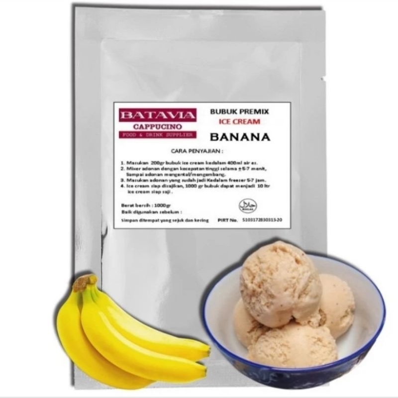 

Bubuk Ice Cream / Bubuk Es Krim Banana 1kg / Bubuk Ice Cream Murah Batavia / Bubuk Soft Ice Cream / Bubuk Hard Ice Cream Batavia / Bahan Ice Cream Batavia