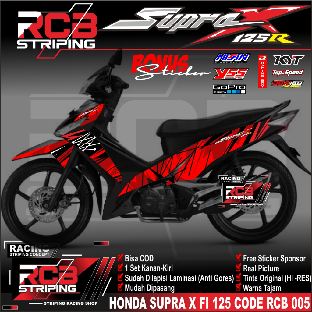 Stiker Striping SUPRA X 125 FI - STICKER SUPRA X 125 FI - list variasi racing code rcb 005