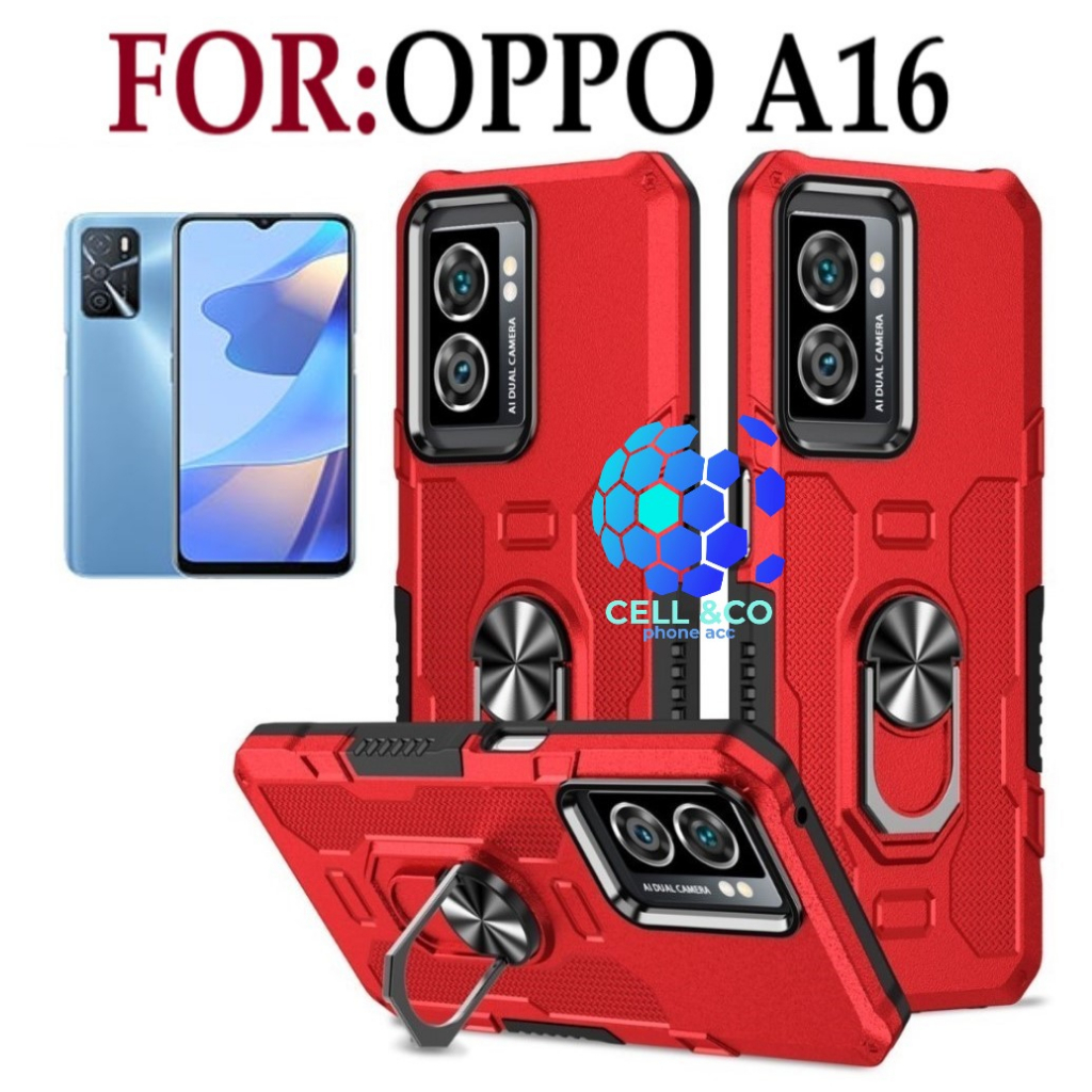 Case Armor OPPO A16 Iring Cincin Magnetic Kesing Hp Protect kamera Premium Hard Case Standing Robot Pelindung Kamera