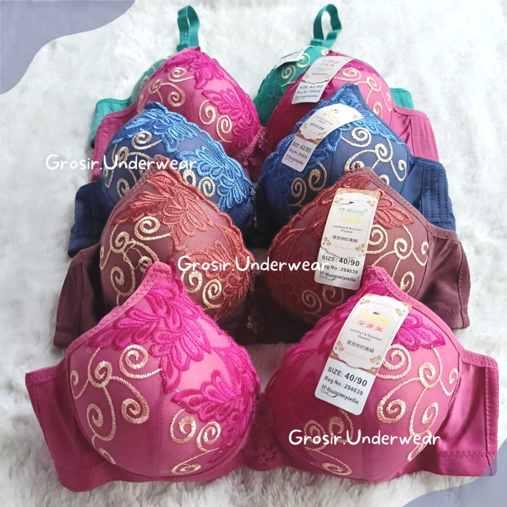 ( 5 PCS ) BH FF HUANG BORDIR - Bra Import Kait 3 Busa Tanpa Kawat