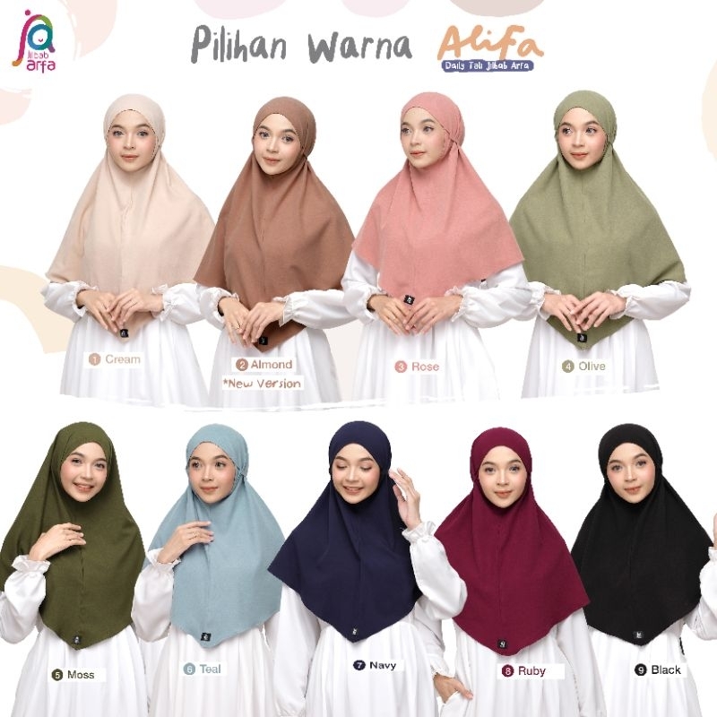 Bergo Tali Premium warna teal rose olive dll alifa by jilbabarfa original