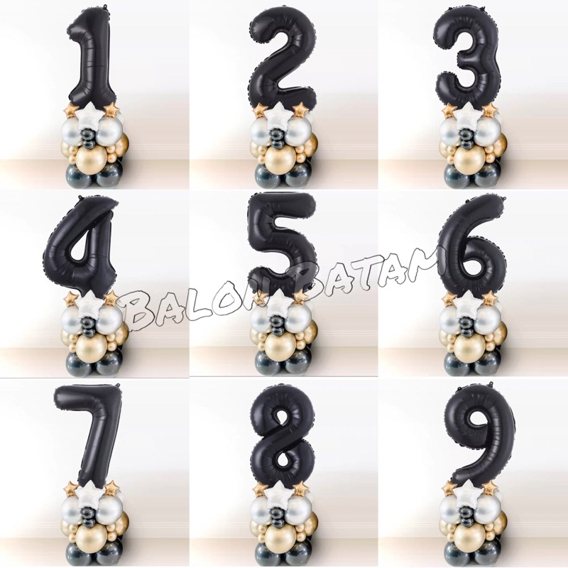 Paket Balon Angka Hitam 100cm JUMBO
