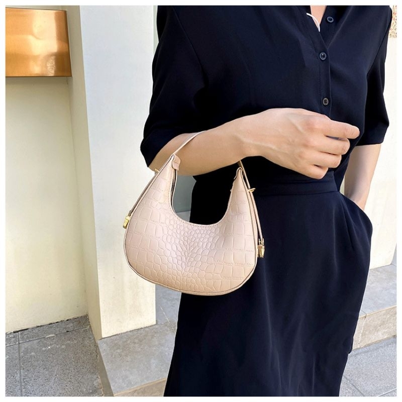 Drozenb Moon Handbag Tas Bahu Wanita Tas Mini Simple Tas Kulit