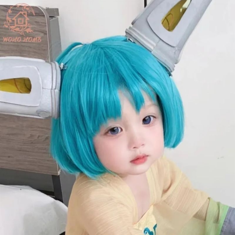 WIG RAMBUT PALSU ANAK COSPLAY WARNA BIRU TURKIS MODEL BOB PENDEK PONI UNTUK JAPANESE EVENT CUTE LUCU