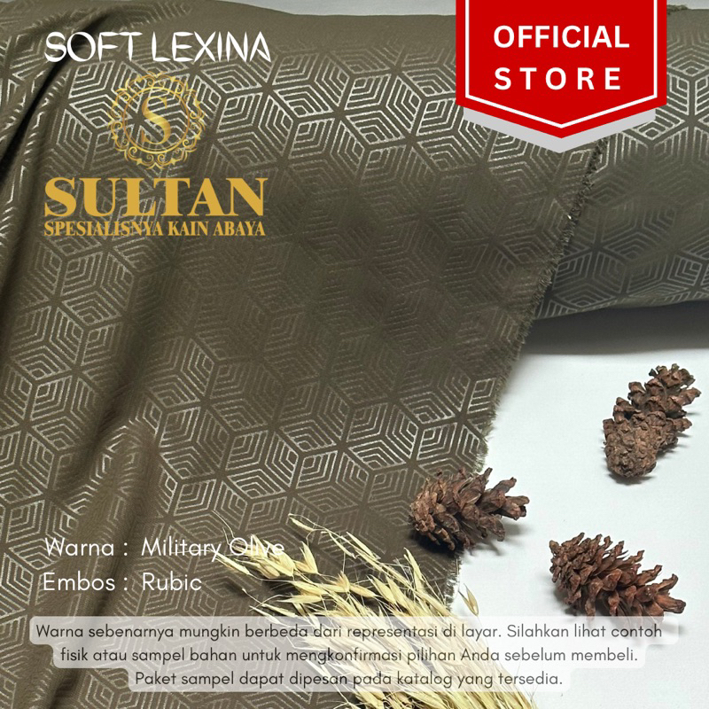 50CM EMBOS RUBIC SOFT LEXINA MILITARY OLIVE KAIN ABAYA SULTAN (MEREK LAMA: SOFT LEXUS)