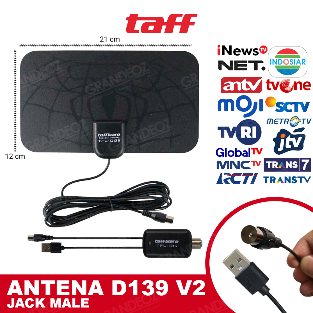 Antena TV Digital D139 + Booster Amplifier DVB-T2 Power USB Penguat Sinyal Set Top Box STB Tabung