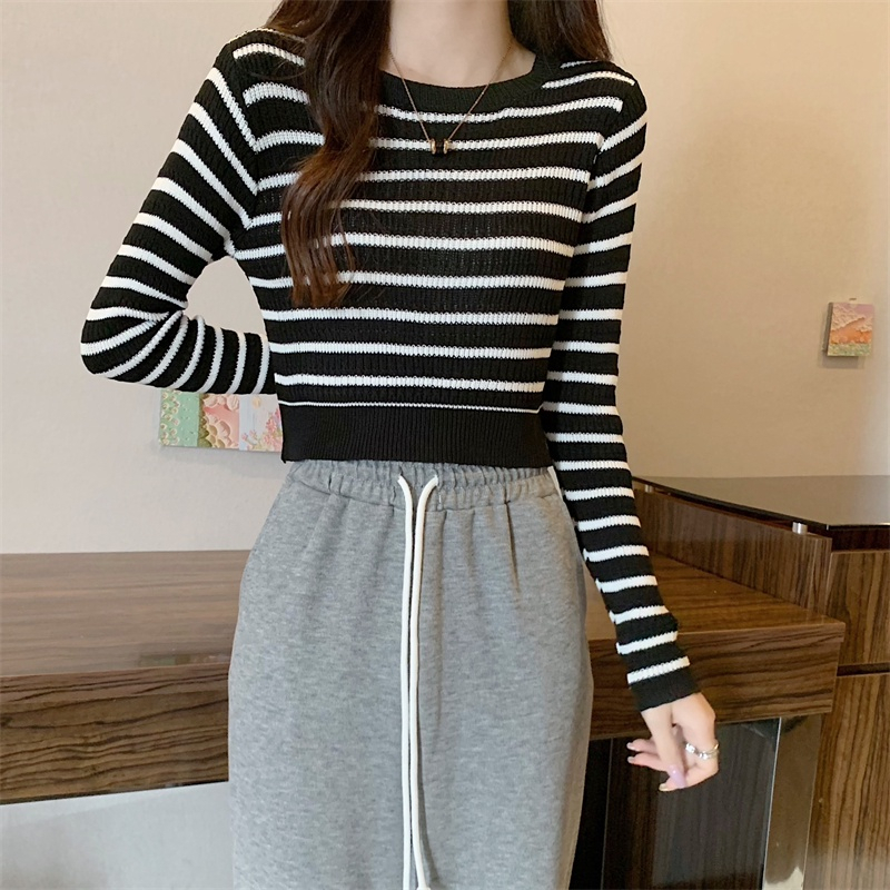 【 Bra Mall 】BJ-017 Sweater Rajut Stripe Wanita Lengan Panjang