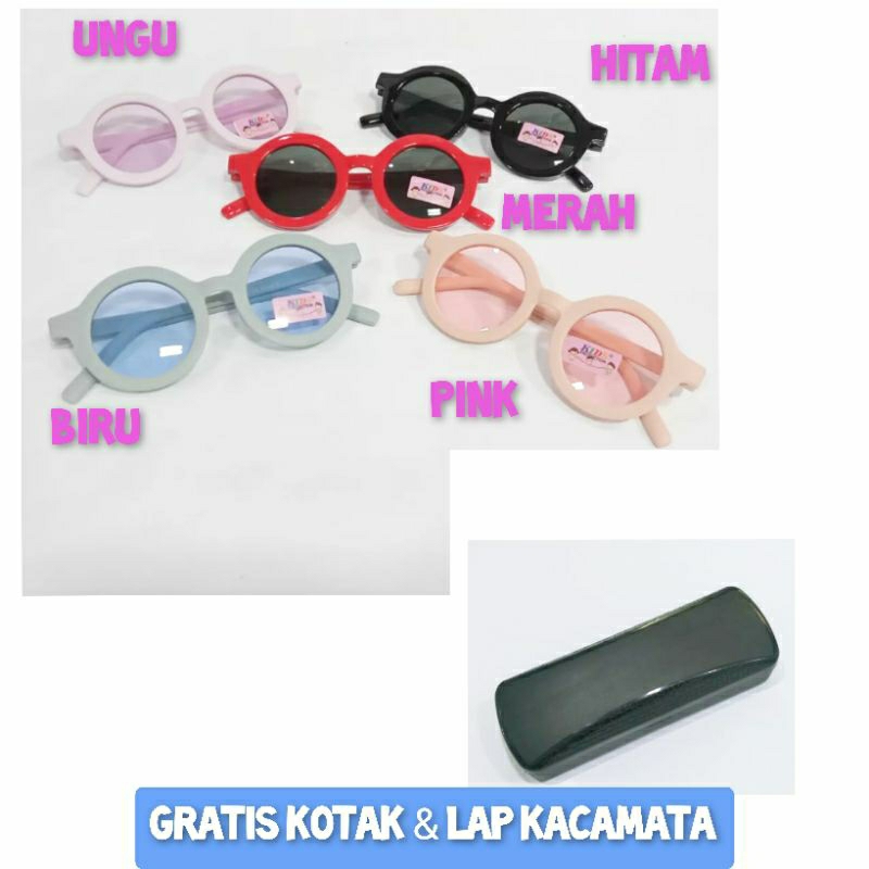Kacamata sunglasses anak kecil bayi balita model boboho bulat pink merah biru ungu hitam bagus murah