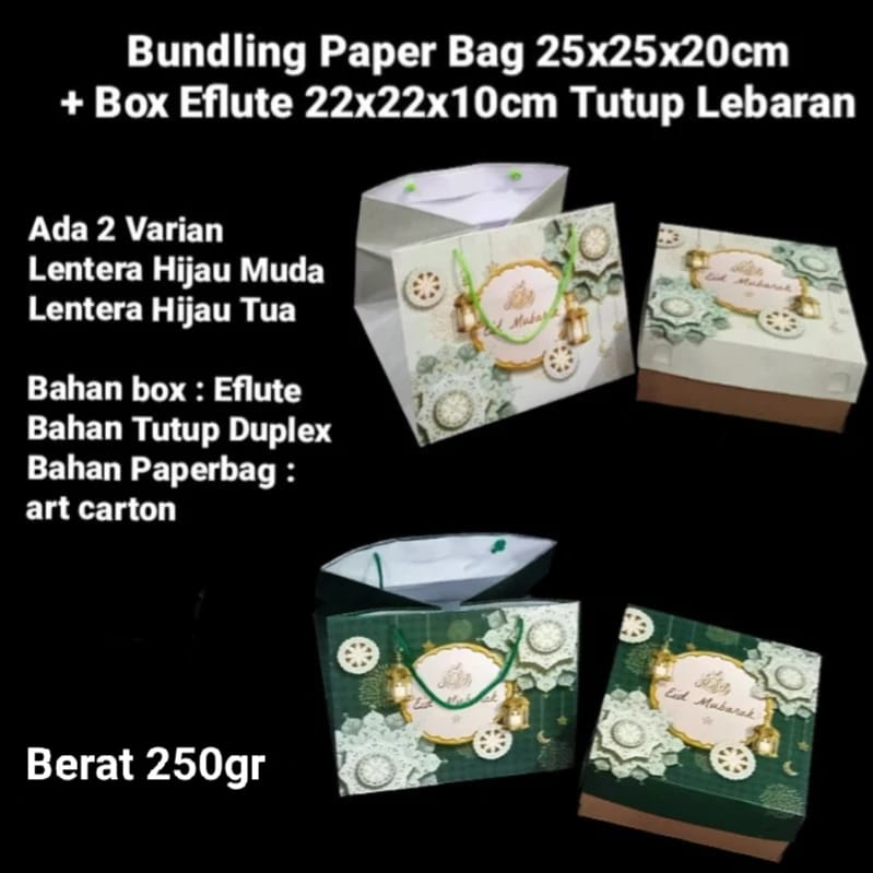 

BOX HAMPERS 22x22x10cm + PAPERBAG LEBARAN 25x25x20cm 1 SET