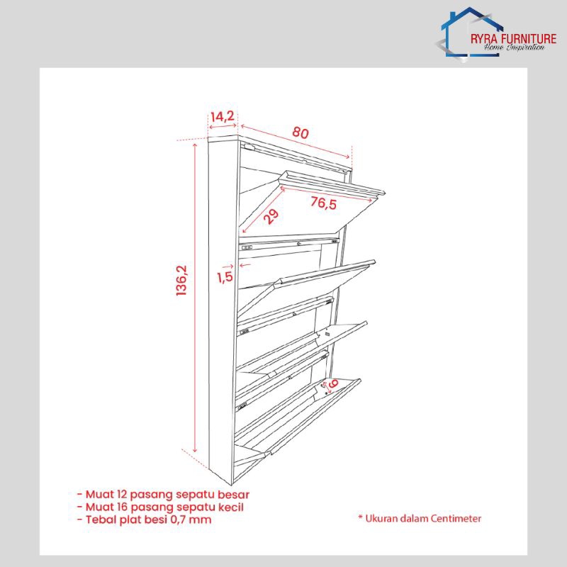 Rak Sepatu Besi/Lemari Sepatu Besi Minimalis - Gion Msr 80 - Pira Dan Avery Pasti Promo