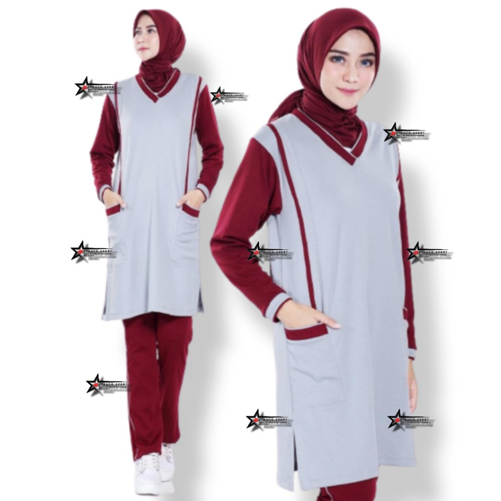 Setelan Baju Olahraga Senam Tunik Muslimah  / Setelan Baju Senam Muslimah
