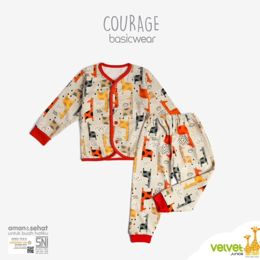 Baju Bayi Setelan Panjang Piyama Anak Kancing Tengah Velvet Junior Courage 1pcs