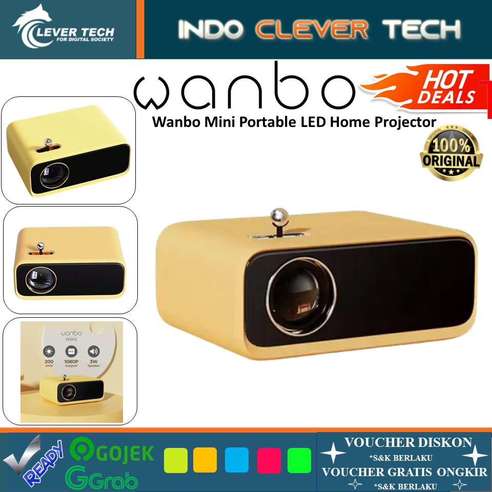 Wanbo Mini Portable LED Home Projector 1080P Supported 200 ANSI Lumens