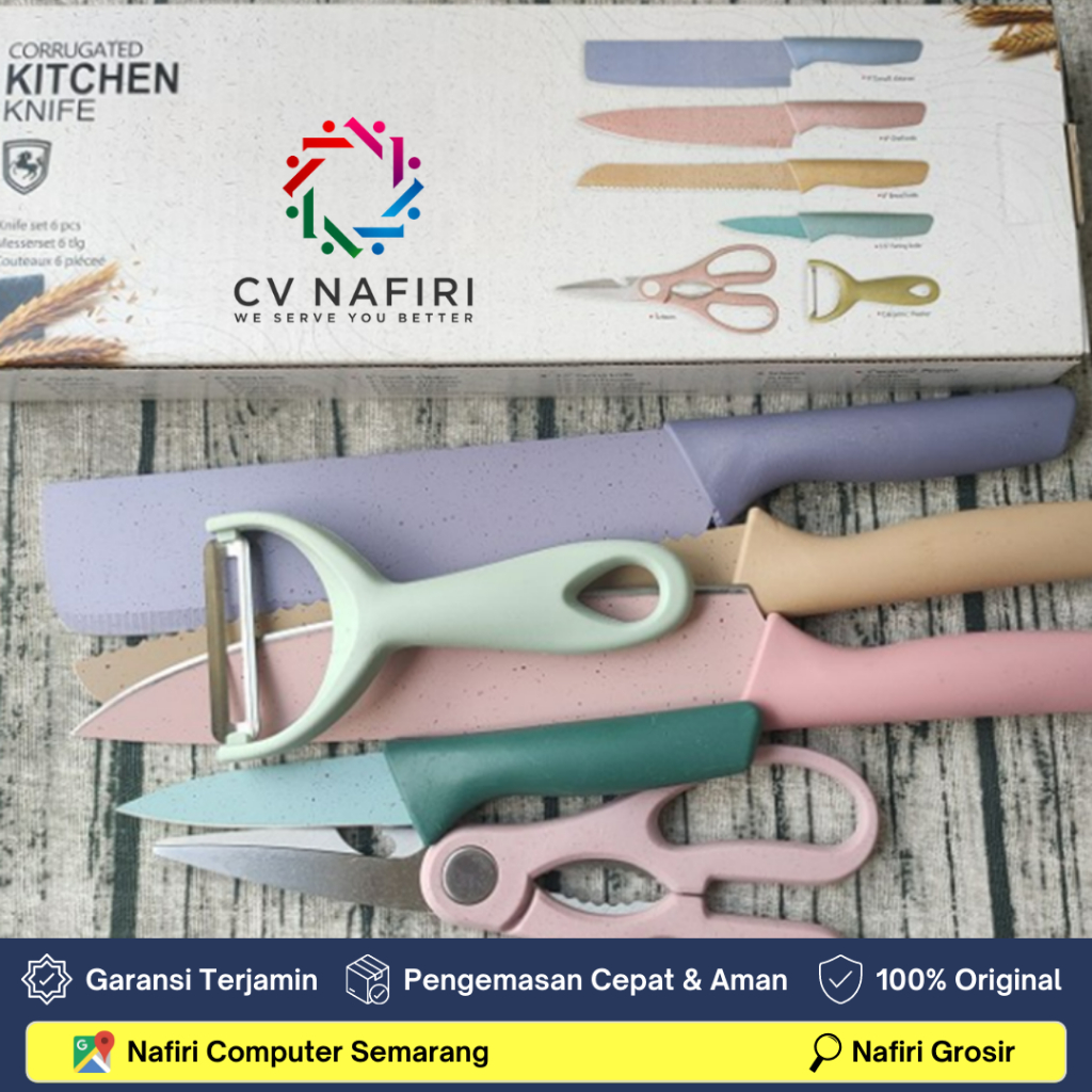 PISAU DAPUR SET ISI 6PCS CORRUGATED KITCHEN KNIFE SET MULTICOLOR