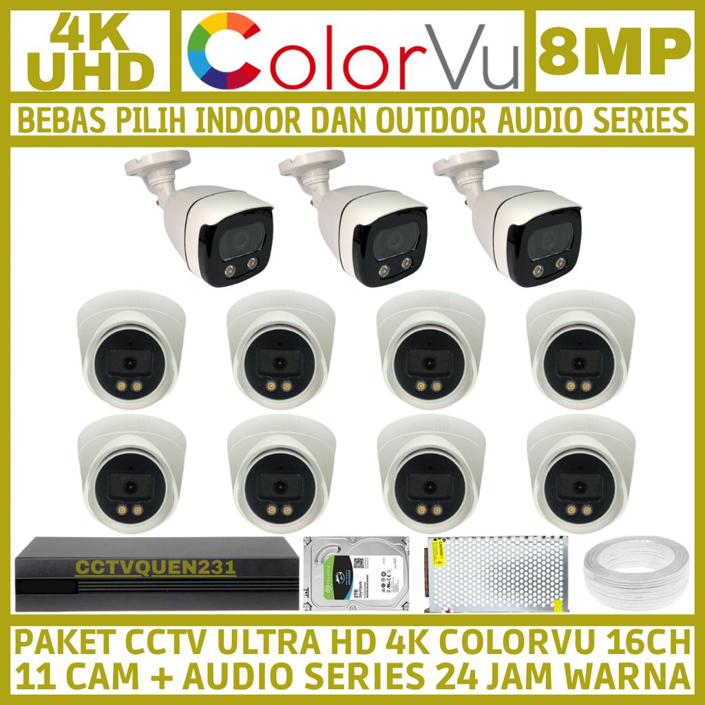 PAKET CCTV COLORVU 8MP 16 CHANNEL 11 CAMERA ULTRA HD CAMERA AUDIO SERIES